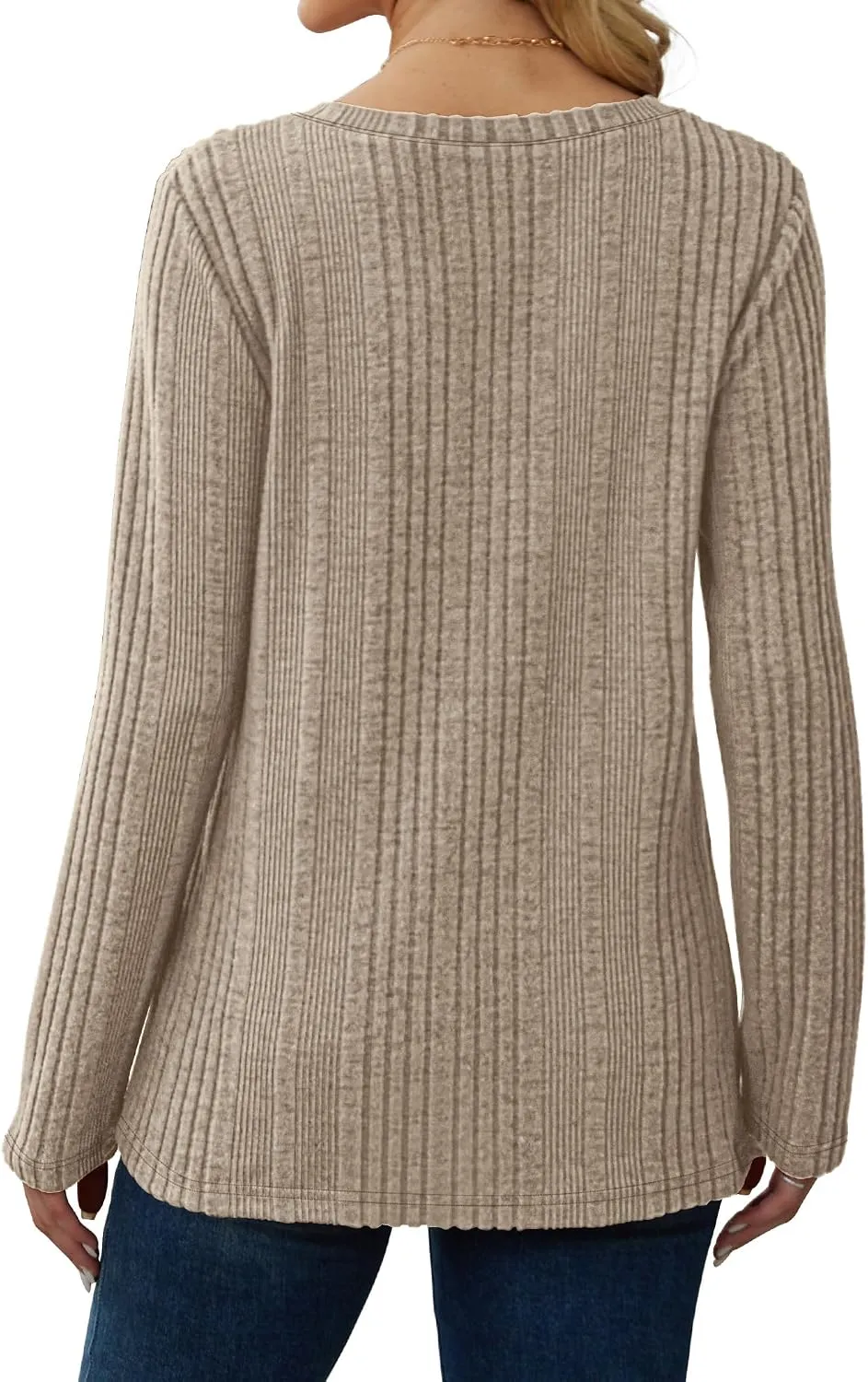 V-Neck Lightweight Pullover — Khaki — view 4