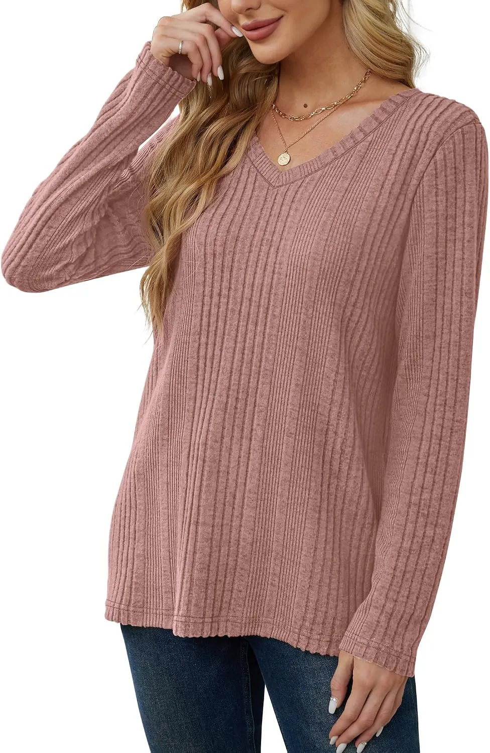 V-Neck Lightweight Pullover — Pink — view 5