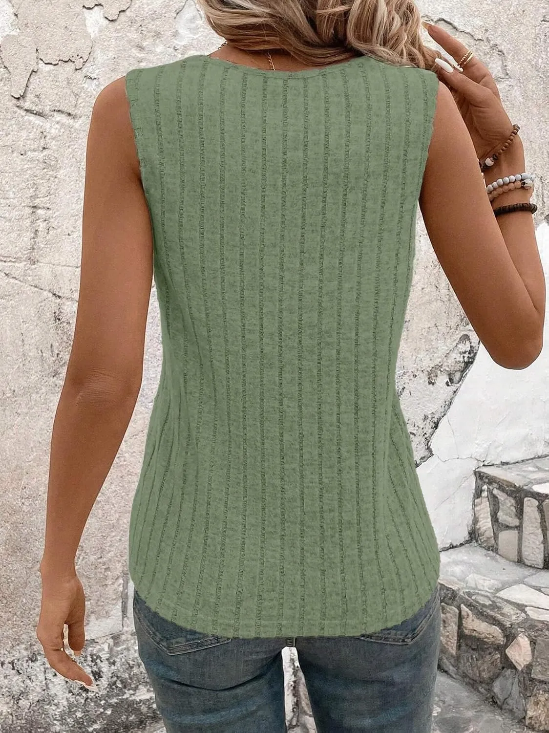 V-Neck Basic Tank — Light Green — view 3