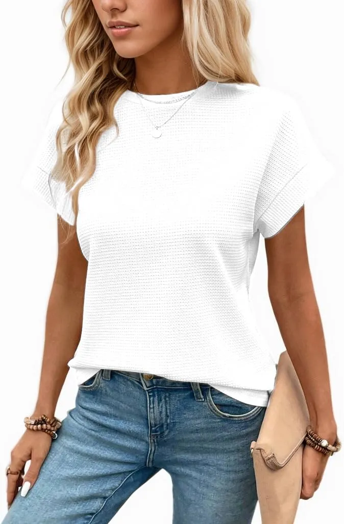 Waffle Knit Crew Neck Tee — White
