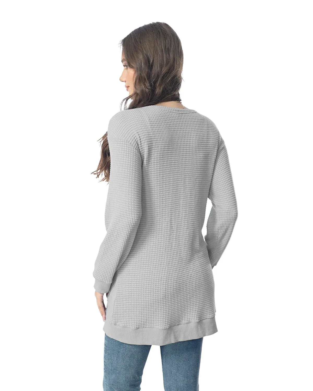 Waffle Knit Longline Cardigan — Grey — view 3