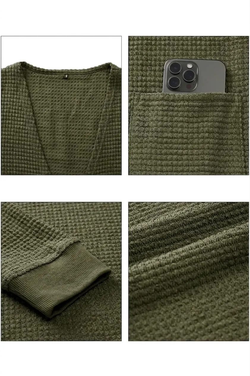 Waffle Knit Longline Cardigan — Army Green — view 4