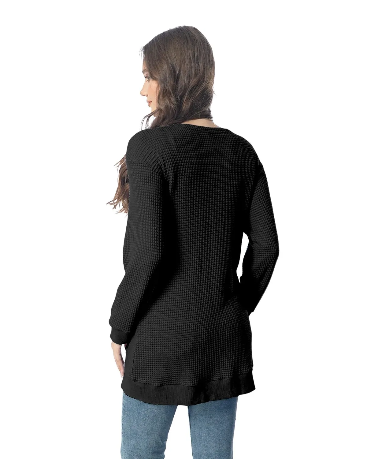 Waffle Knit Longline Cardigan — Black — view 3
