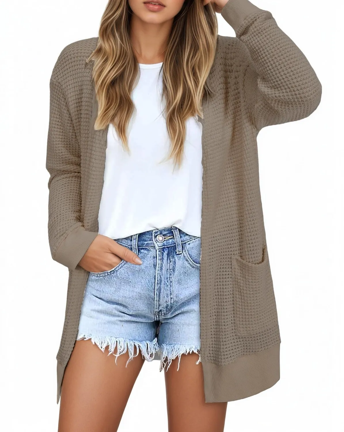 Waffle Knit Longline Cardigan