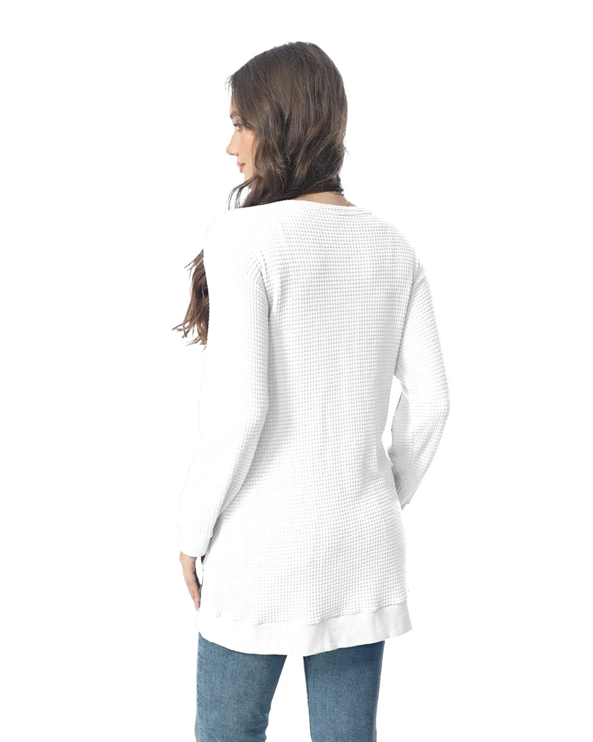 Waffle Knit Longline Cardigan — White — view 3