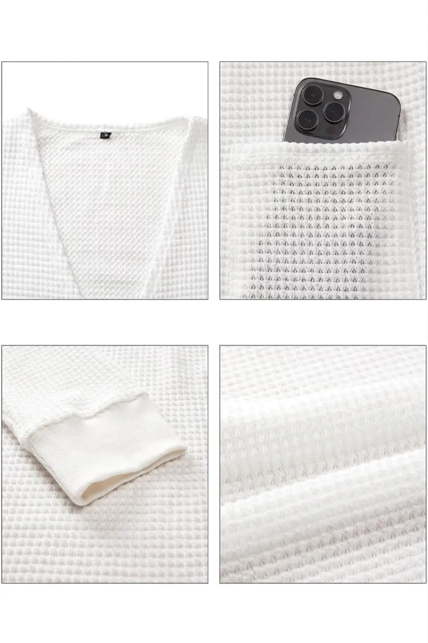 Waffle Knit Longline Cardigan — White — view 4