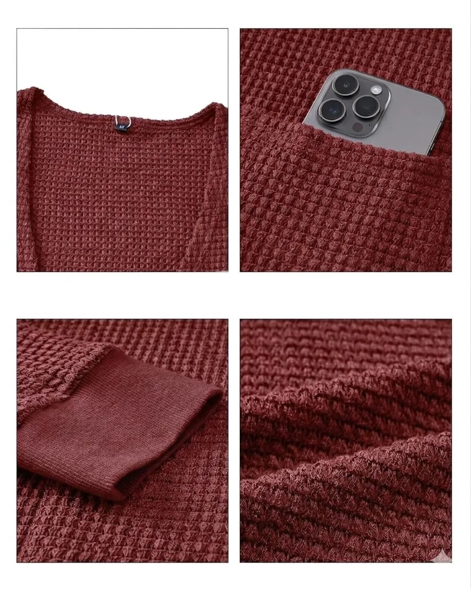 Waffle Knit Longline Cardigan — Jujube Red — view 4