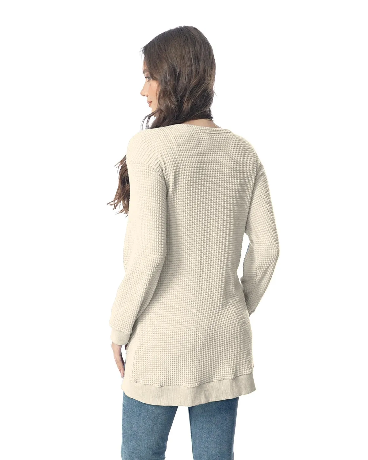 Waffle Knit Longline Cardigan — Apricot — view 3