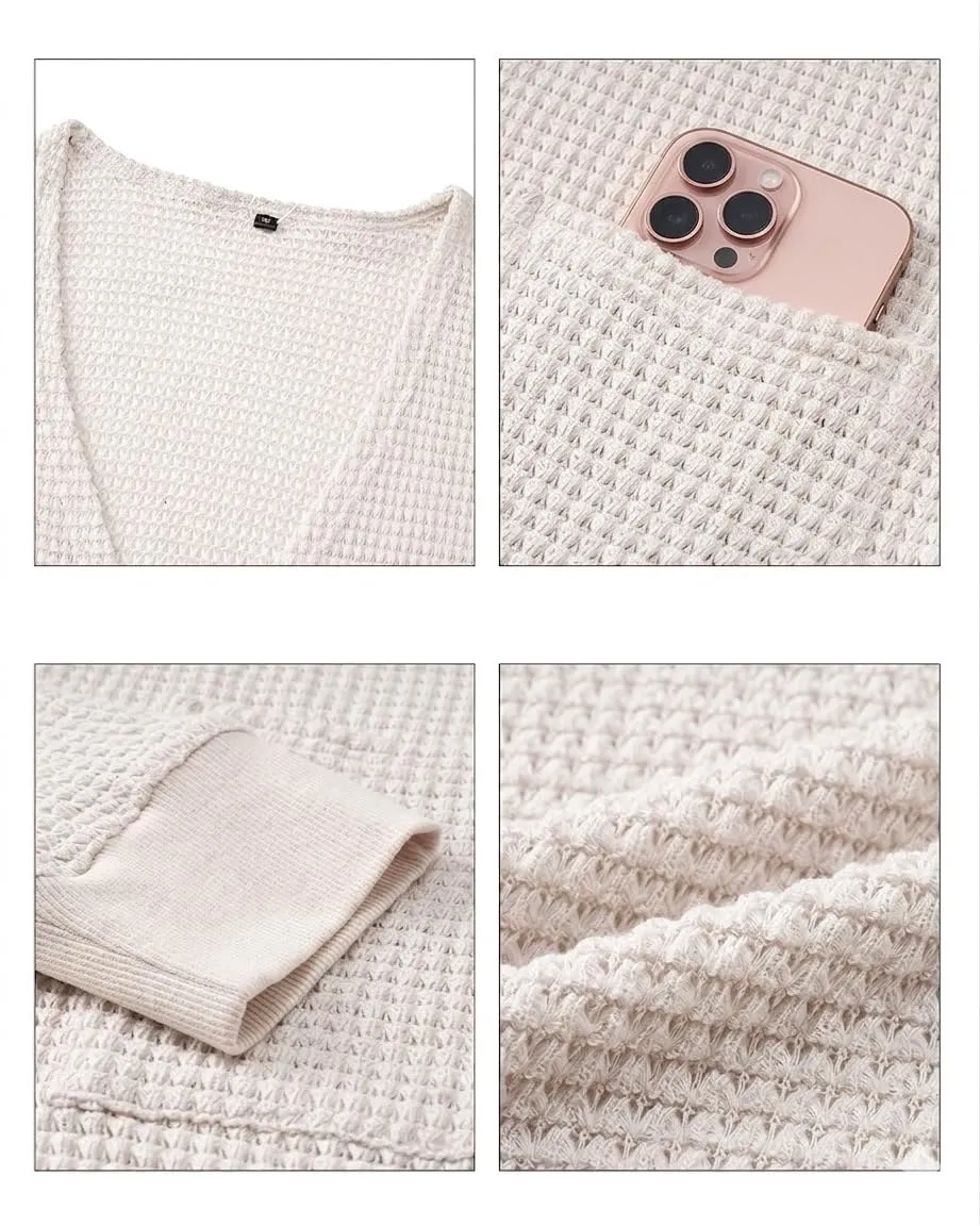 Waffle Knit Longline Cardigan — Apricot — view 4