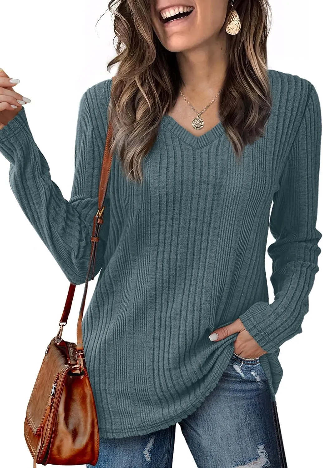 V-Neck Lightweight Pullover — Blue