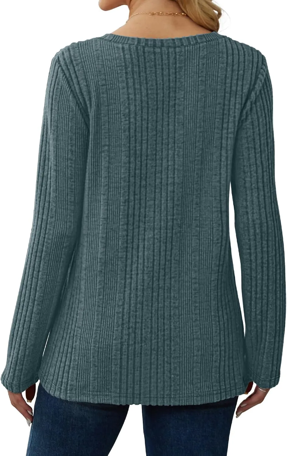 V-Neck Lightweight Pullover — Blue — view 4