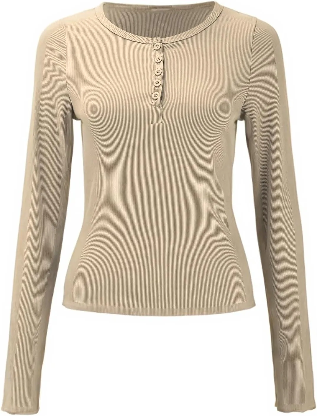 Ribbed Henley Long Sleeve — Apricot — view 3
