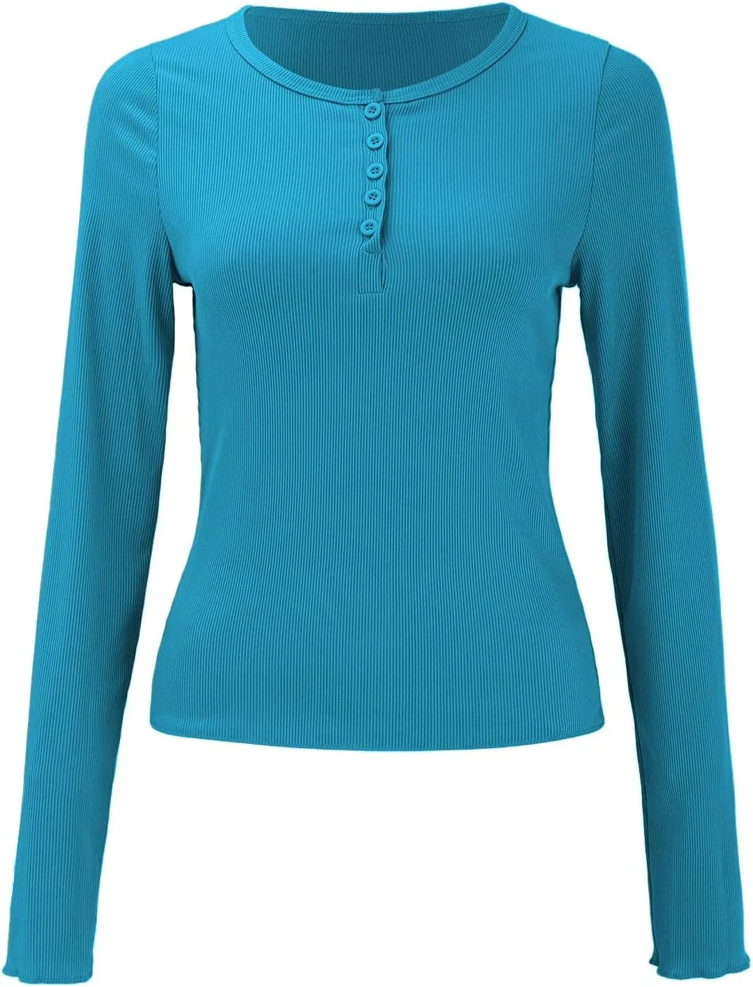 Ribbed Henley Long Sleeve — Sky Blue — view 3
