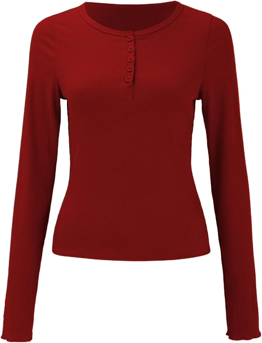 Ribbed Henley Long Sleeve — Jujube Red — view 3