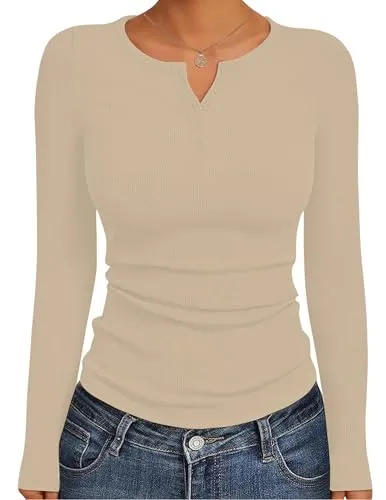 Ribbed Henley Long Sleeve — Apricot — view 2