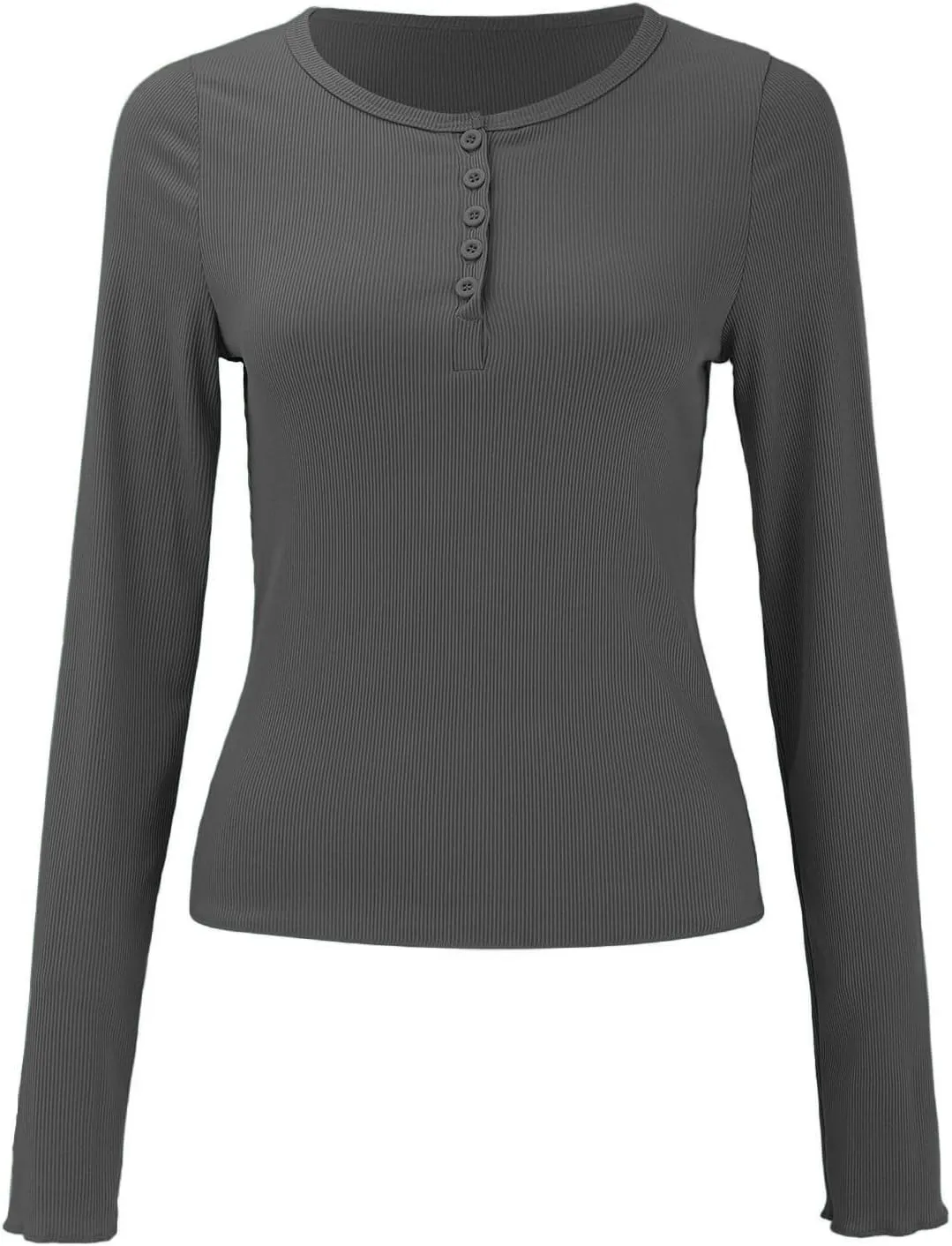 Ribbed Henley Long Sleeve — Darkgray — view 3