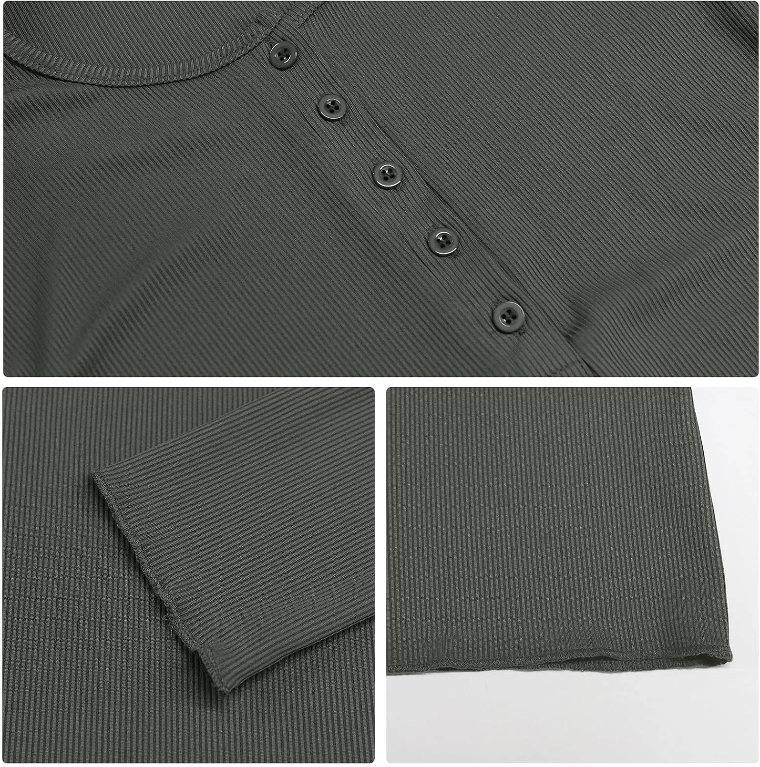 Ribbed Henley Long Sleeve — Darkgray — view 5