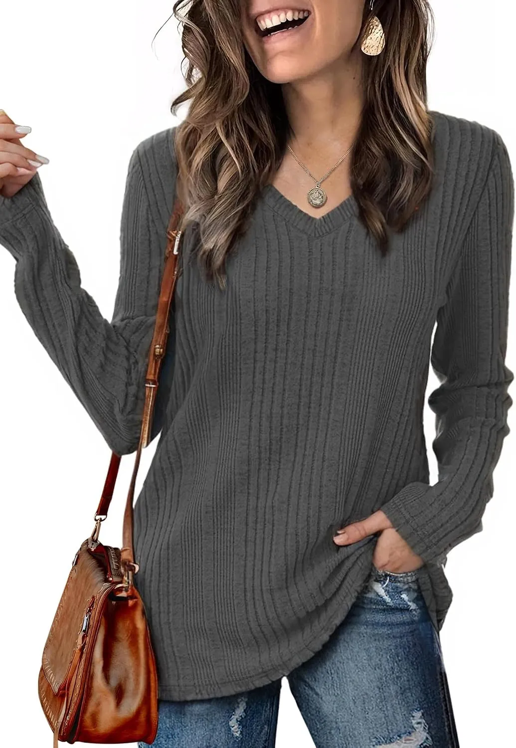V-Neck Lightweight Pullover — Anthracite Grey
