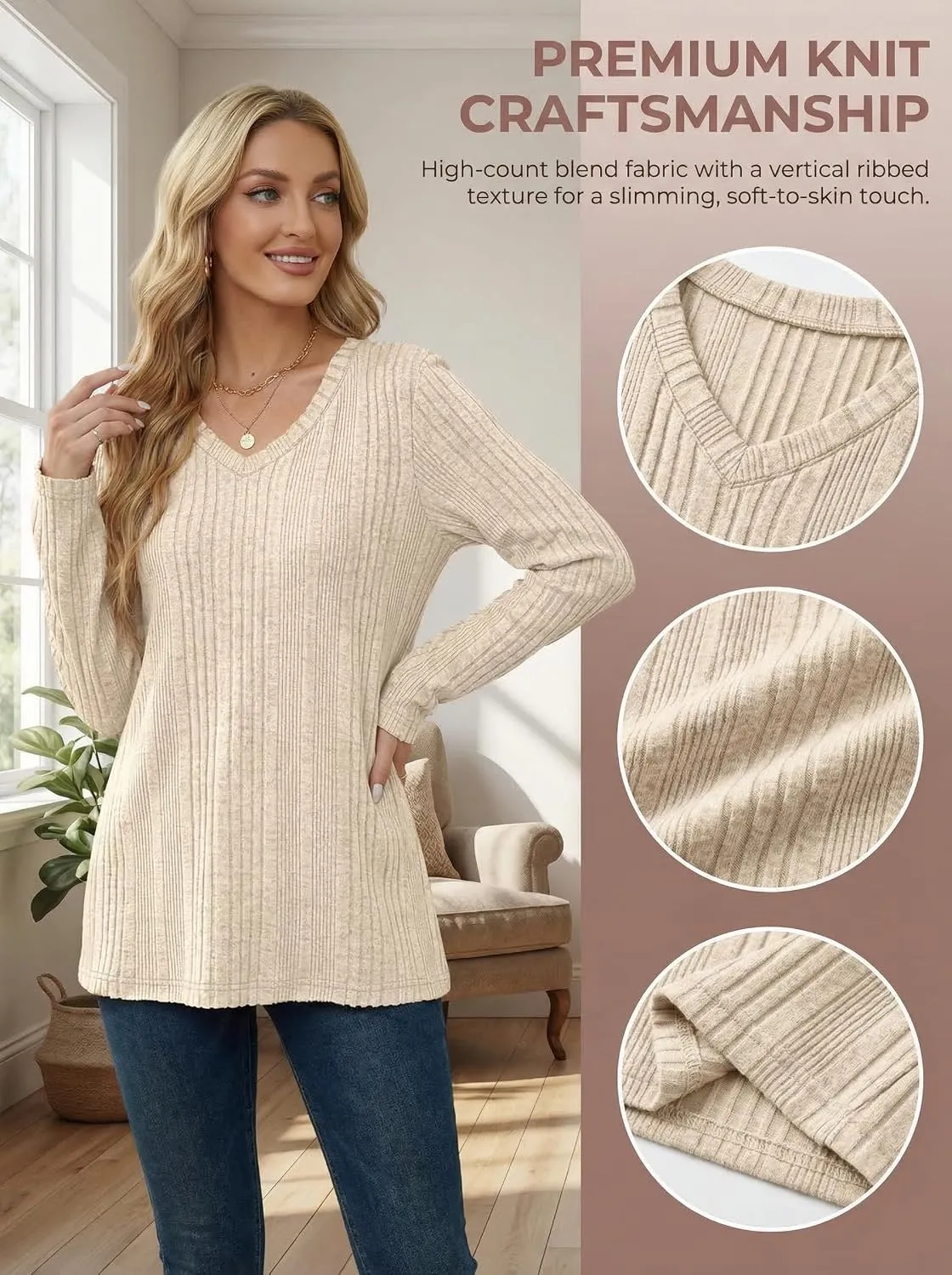 V-Neck Lightweight Pullover — Green — view 4