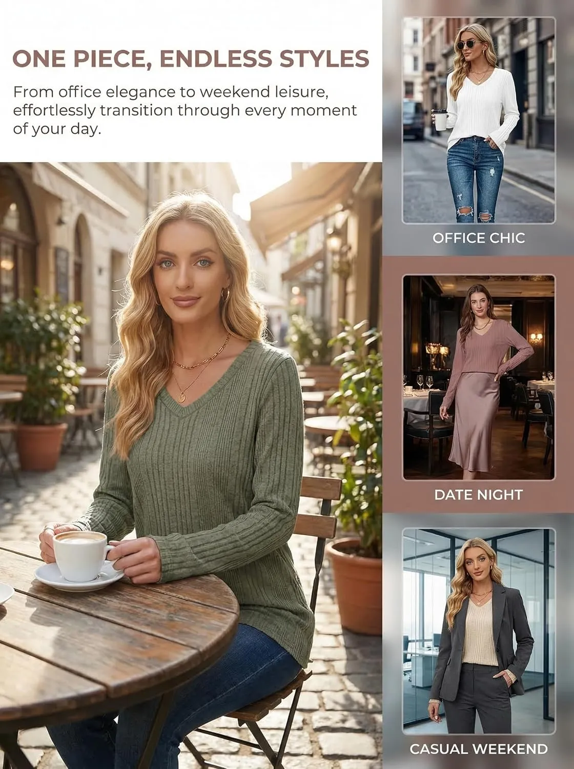 V-Neck Lightweight Pullover — Green — view 5