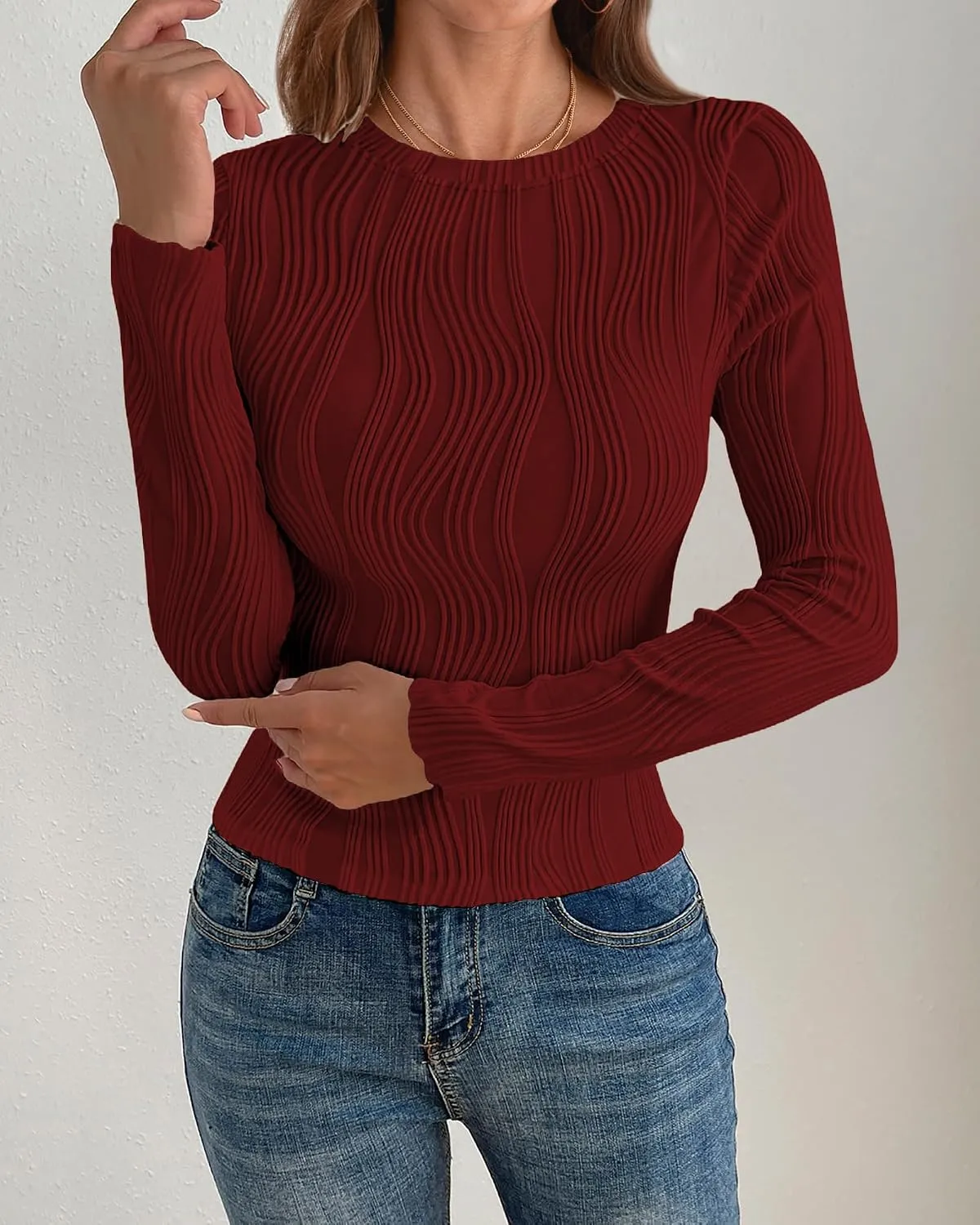 Y2K Long Sleeve Tee — Jujube Red — view 2