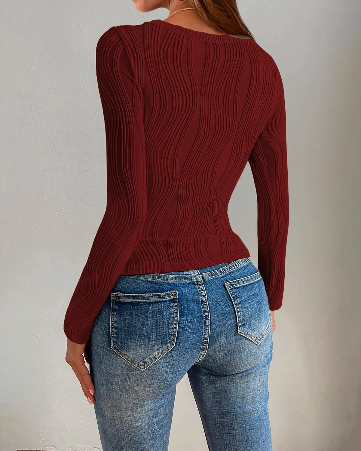 Y2K Long Sleeve Tee — Jujube Red — view 3