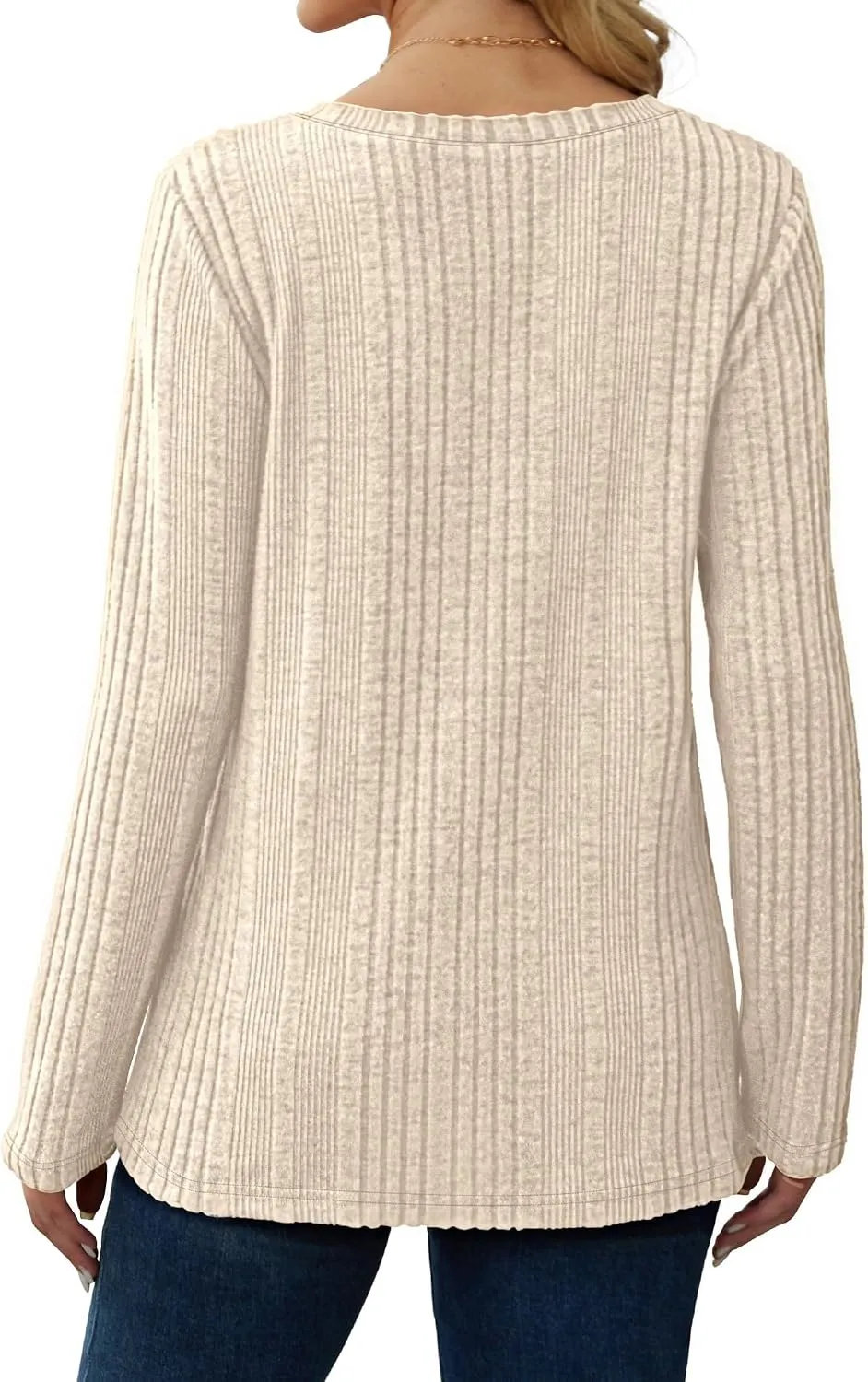 V-Neck Lightweight Pullover — Light Apricot — view 3
