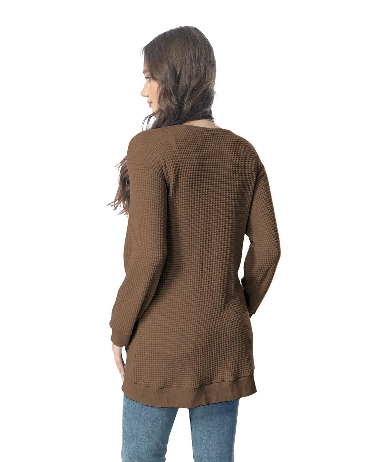 Waffle Knit Longline Cardigan — Walnut — view 3