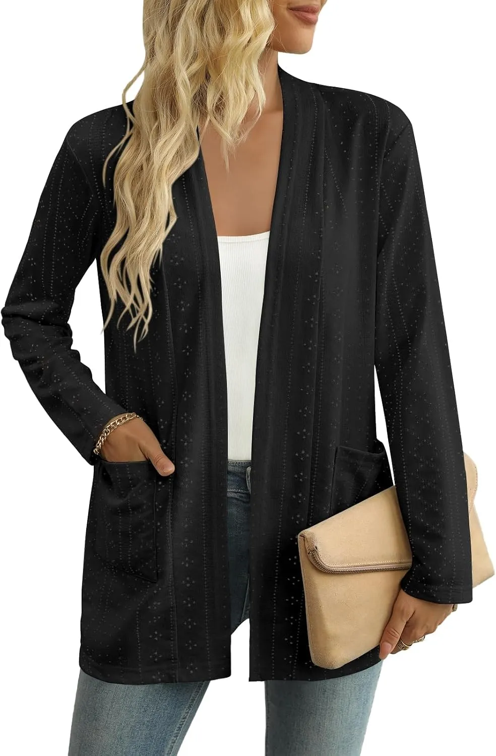 Pointelle Open-Front Cardigan