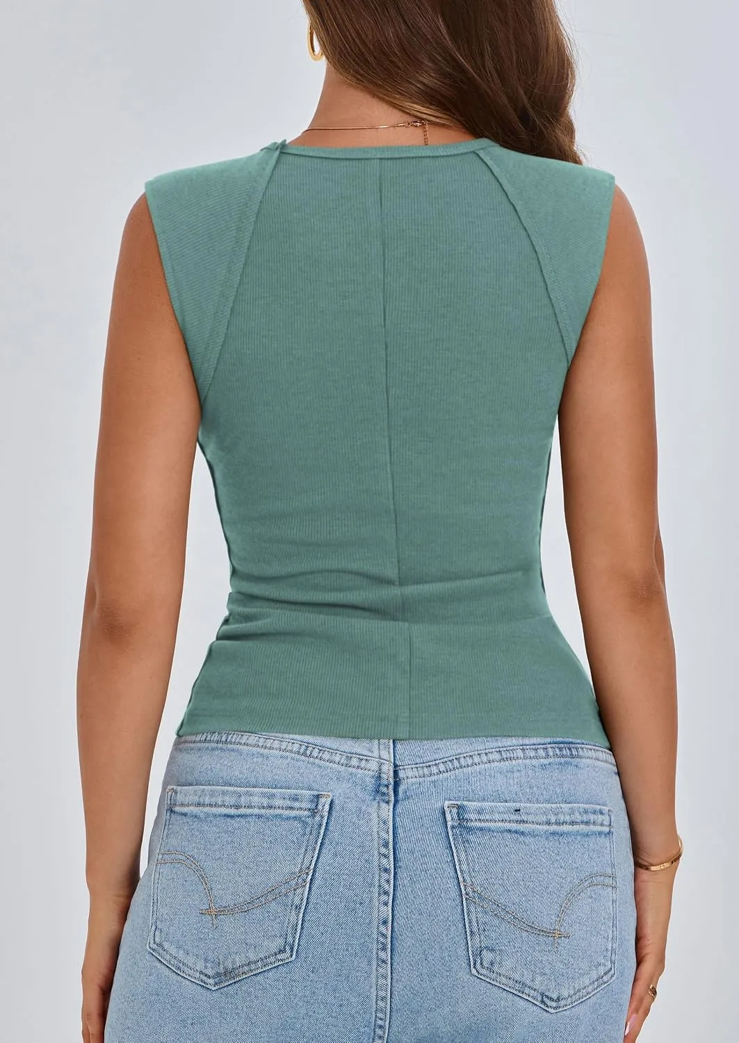 Sleeveless Elegant Tank — Bean Green — view 4