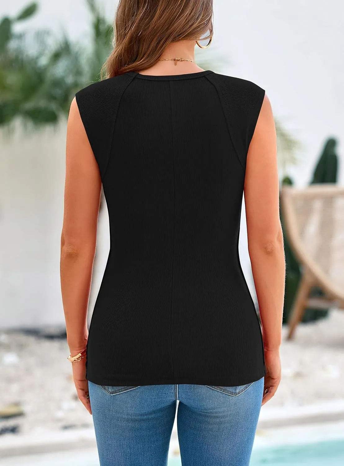 Sleeveless Elegant Tank — Black — view 4