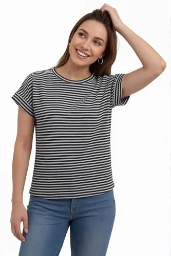 Waffle Knit Crew Neck Tee — Black/White Stripe — view 3