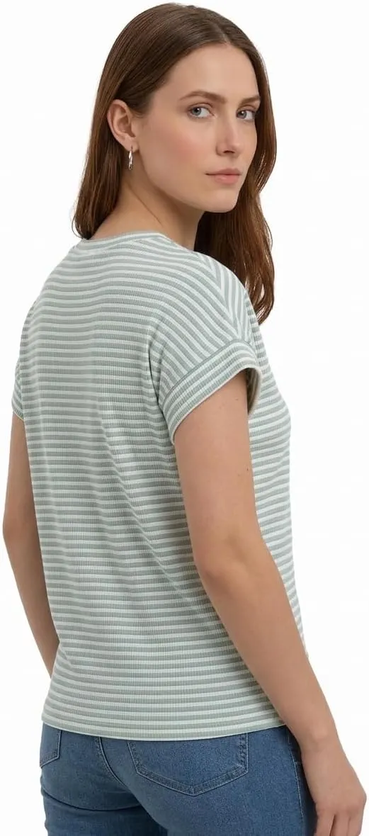 Waffle Knit Crew Neck Tee — Green/White — view 3