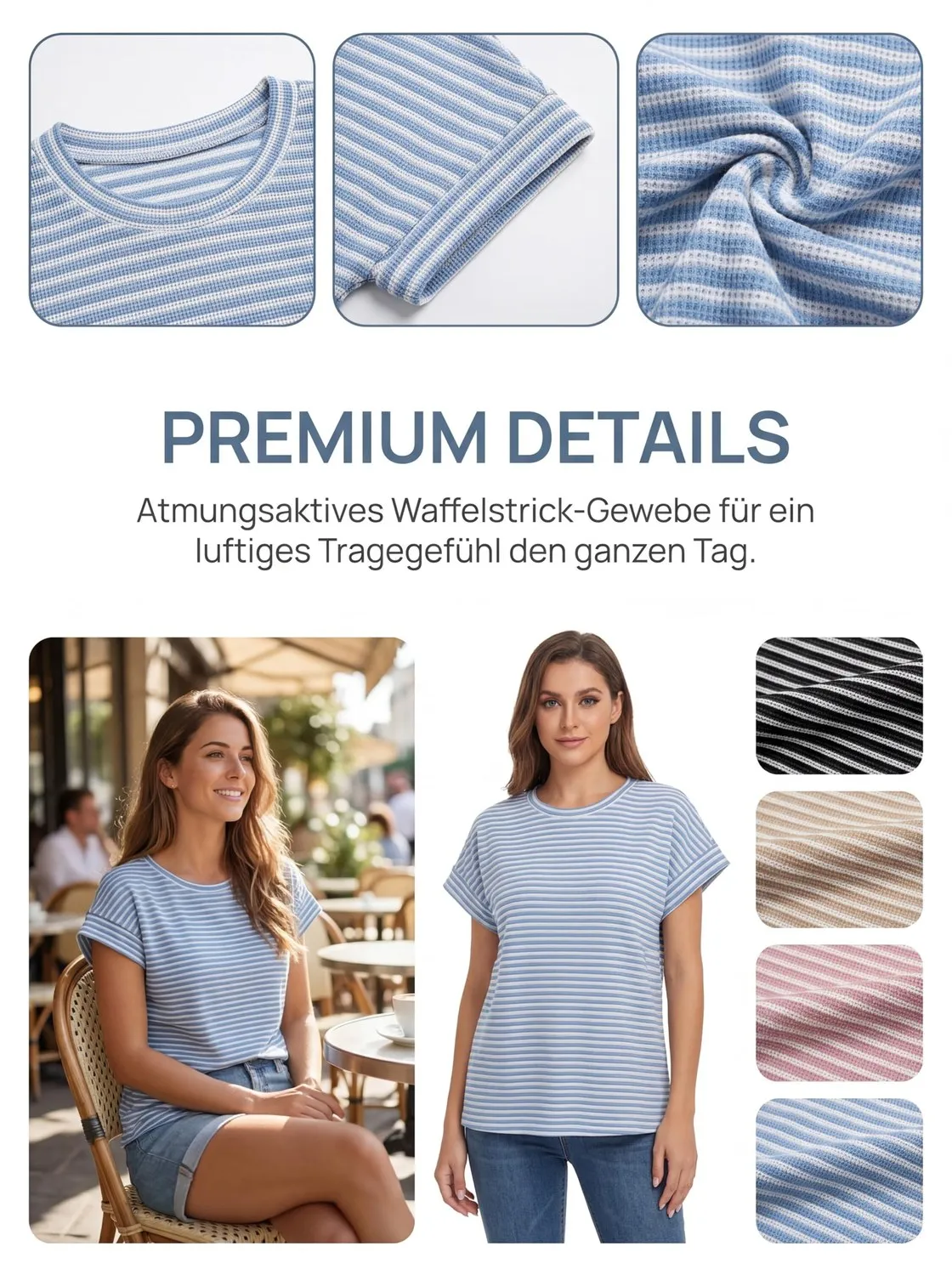 Waffle Knit Striped Cap Sleeve Tee — view 5