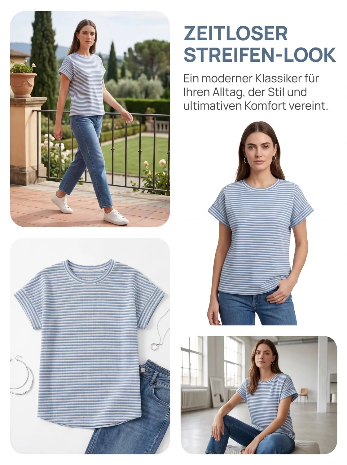 Waffle Knit Striped Cap Sleeve Tee — view 6