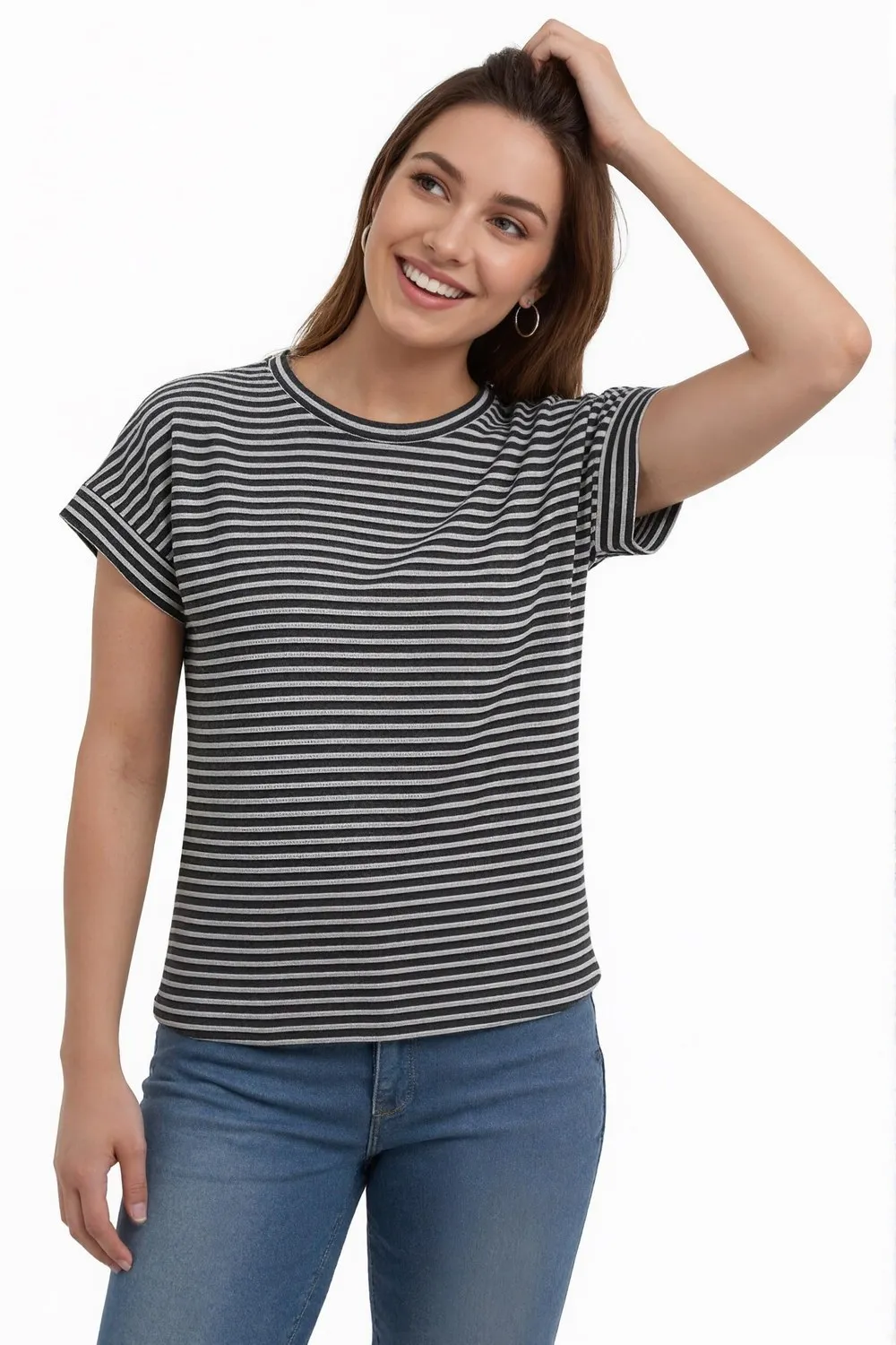 Waffle Knit Striped Cap Sleeve Tee — view 2