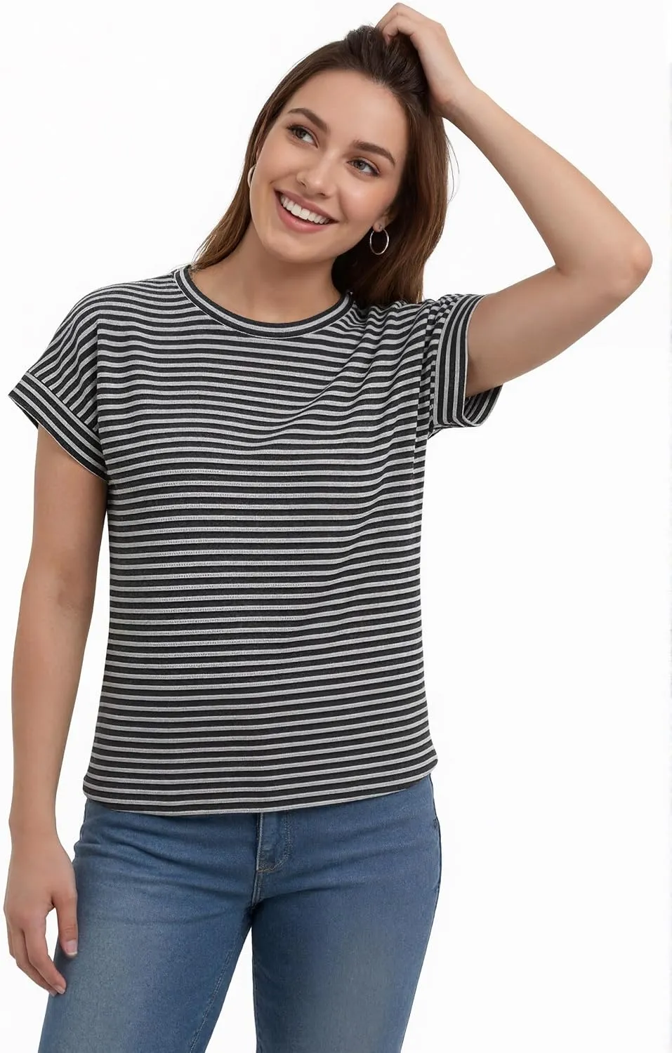 Waffle Knit Crew Neck Tee — Black-white — view 2