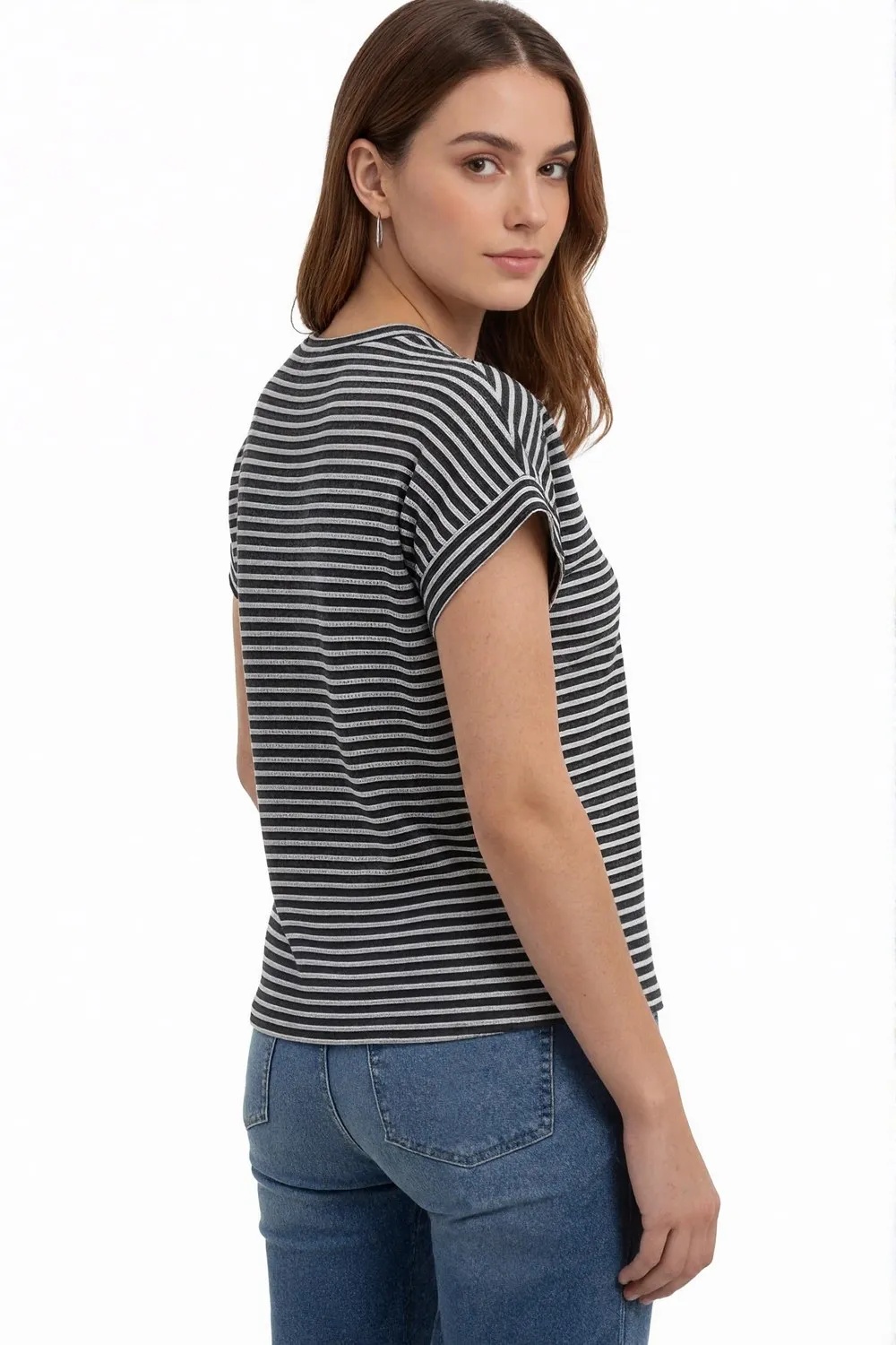Waffle Knit Striped Cap Sleeve Tee — view 4