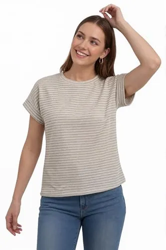 Waffle Knit Crew Neck Tee — Cream Stripe — view 3