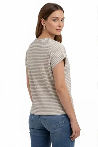 Waffle Knit Crew Neck Tee — Cream Stripe — view 5