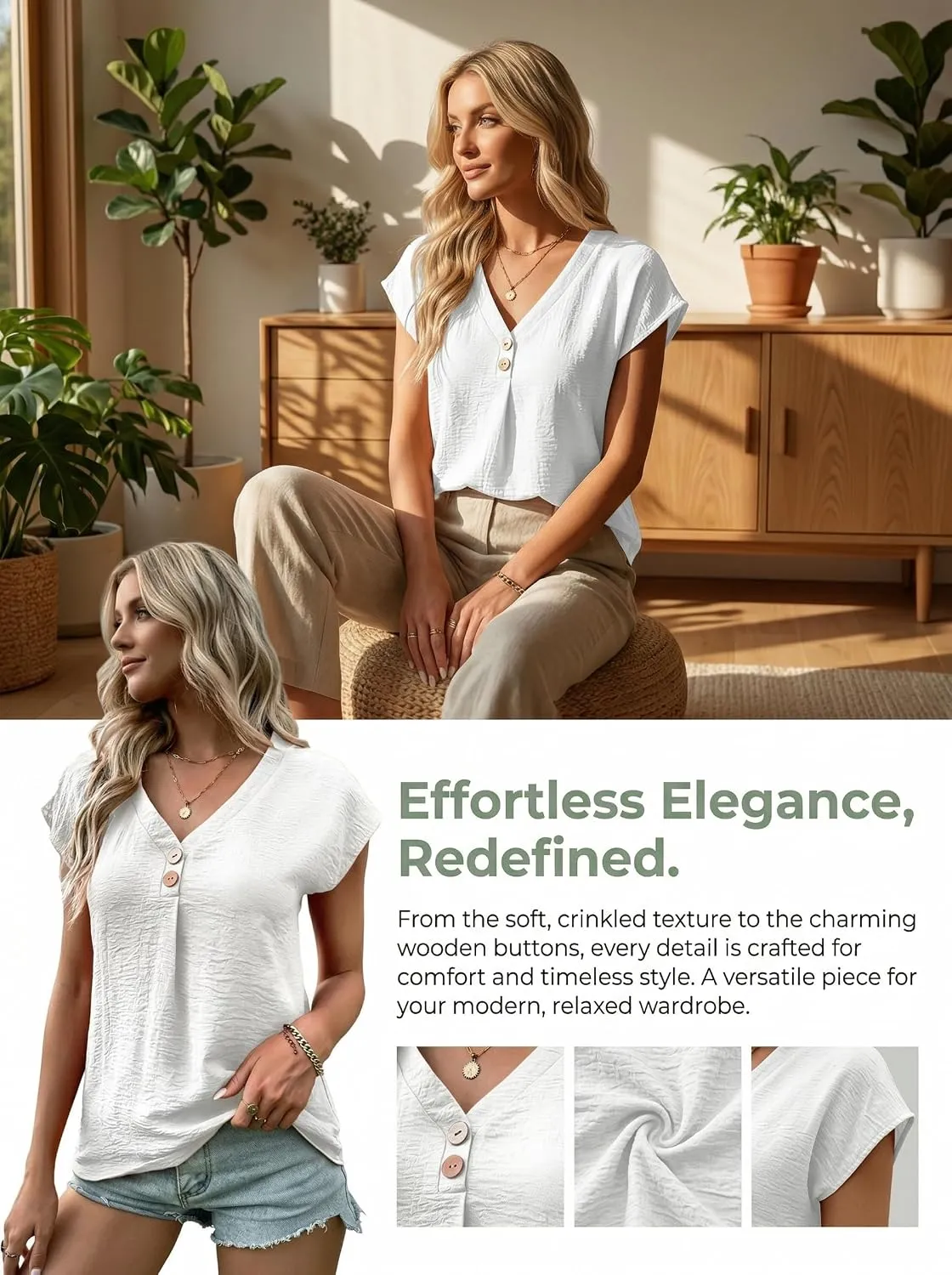 V-Neck Cap Sleeve Blouse — view 5