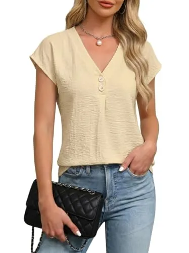 V-Neck Cap Sleeve Blouse — Apricot — view 2