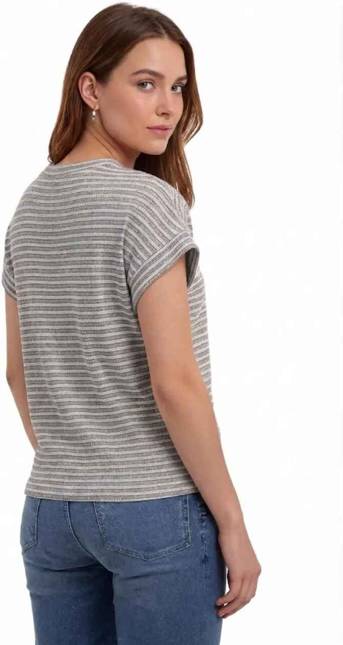 Waffle Knit Crew Neck Tee — Grey-white — view 2