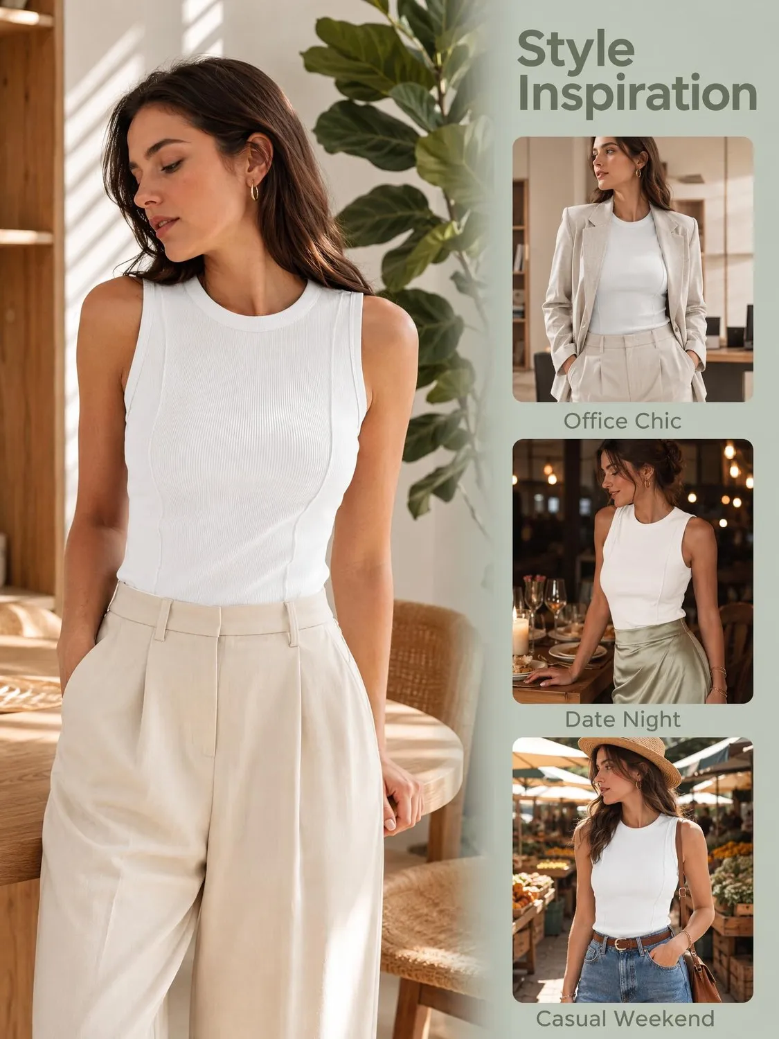 Ribbed Crew Neck Tank Top — view 5