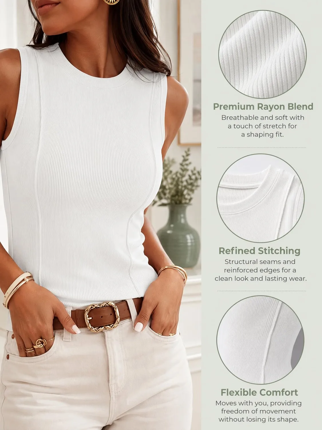 Ribbed Crew Neck Tank Top — view 6