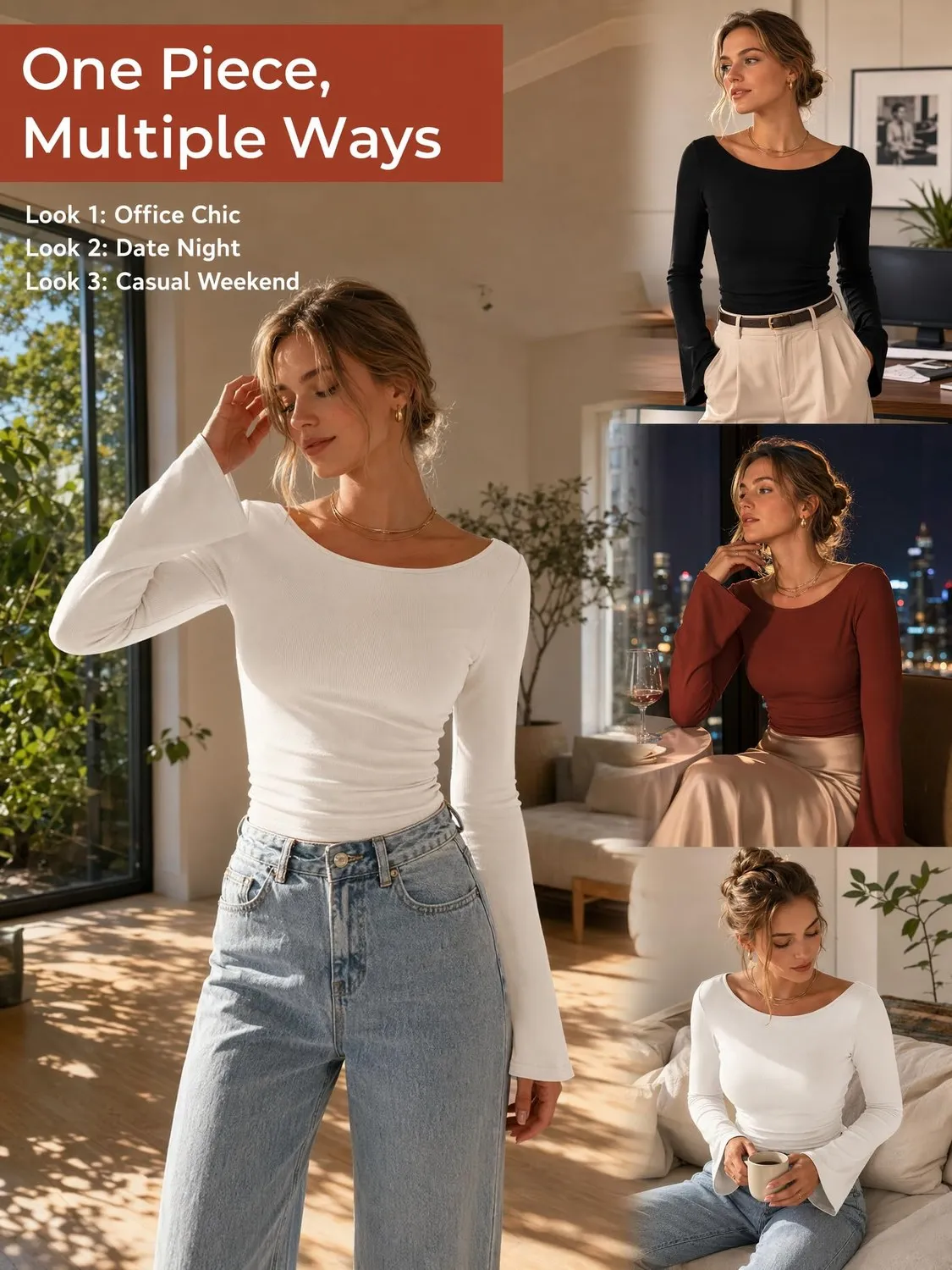 Scoop Neck Ribbed Bell Sleeve Top — view 5