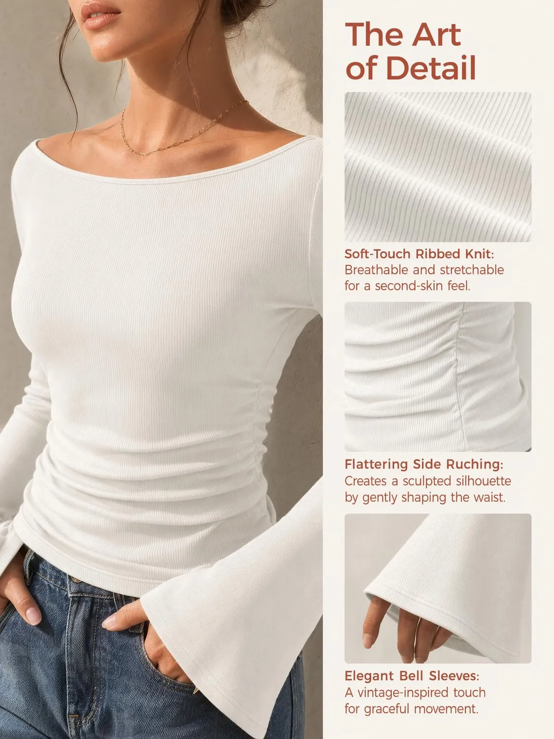 Scoop Neck Ribbed Bell Sleeve Top — view 6