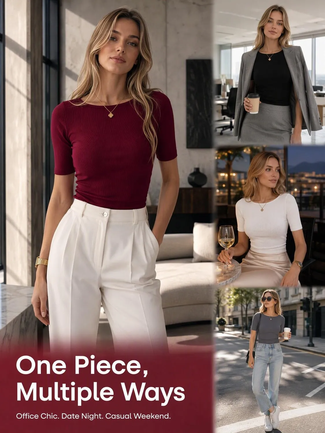 Boat Neck Ribbed Short Sleeve Top — view 5