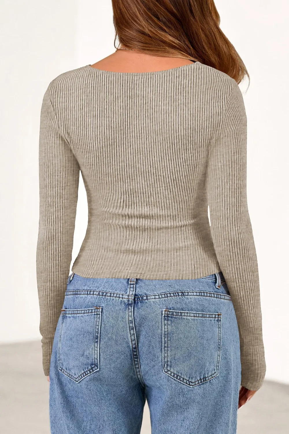 Cowl Neck Ribbed Slim Pullover — view 3