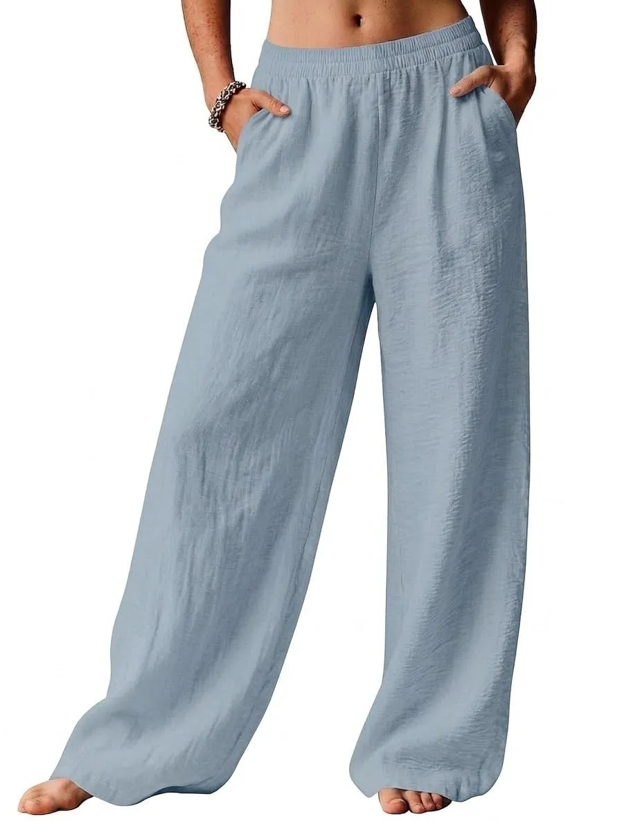 High Waist Wide Leg Palazzo Trousers — Denim Blue — view 2